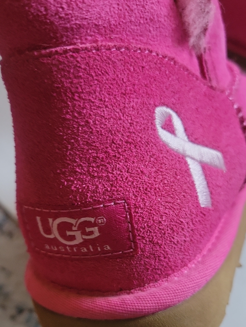 UGG Pink Suede Boot with Ribbon Detail - Picture 3 of 11